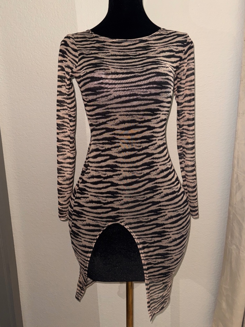 Zebra Print Bodycon Mini Dress & Swim Cover-Up | Side Slit | Y2K Style